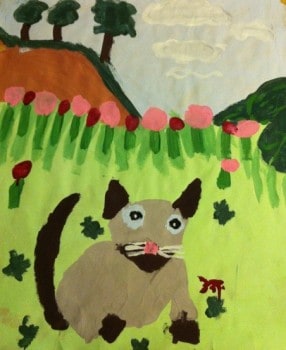 En katt jag målade i akrylfärg när jag var 6 år