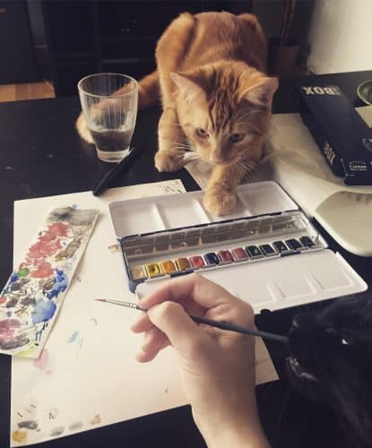 Katter hjälper till att måla akvarell, Fjodor och Finkel